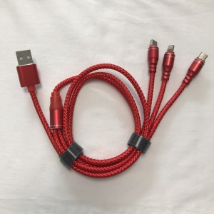 3 IN 1 Плетен кабел Зареждане кръгъл алуминиев корпус USB 2.0 Micro до мълния Тип C micro USB кабел за данни