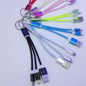 с пръстен 2 IN 1 Плетен кабел Зареждане кръгъл алуминиев корпус USB 2.0 Micro до мълния micro USB кабел за данни