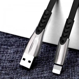 3.8A Плетено бързо зареждане с плосък цинков сплав Корпус заплетене Безплатен гъвкав огъващ се USB кабел за данни за микро USB, Тип C, iPhone светкавичен заряд и синхронизация